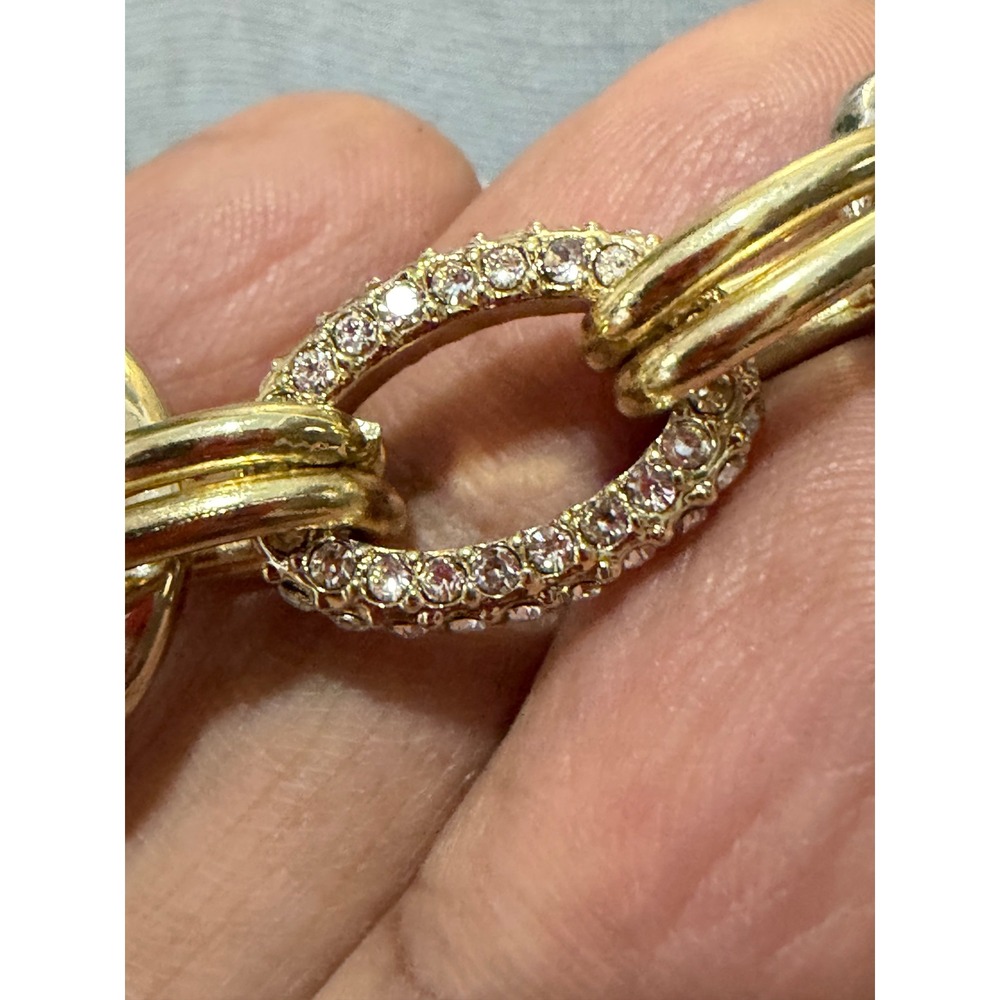 Graziano Mixed Metal Link Necklace Gold Tone Silver Tone Gunmetal Pave Accents - Picture 14 of 16